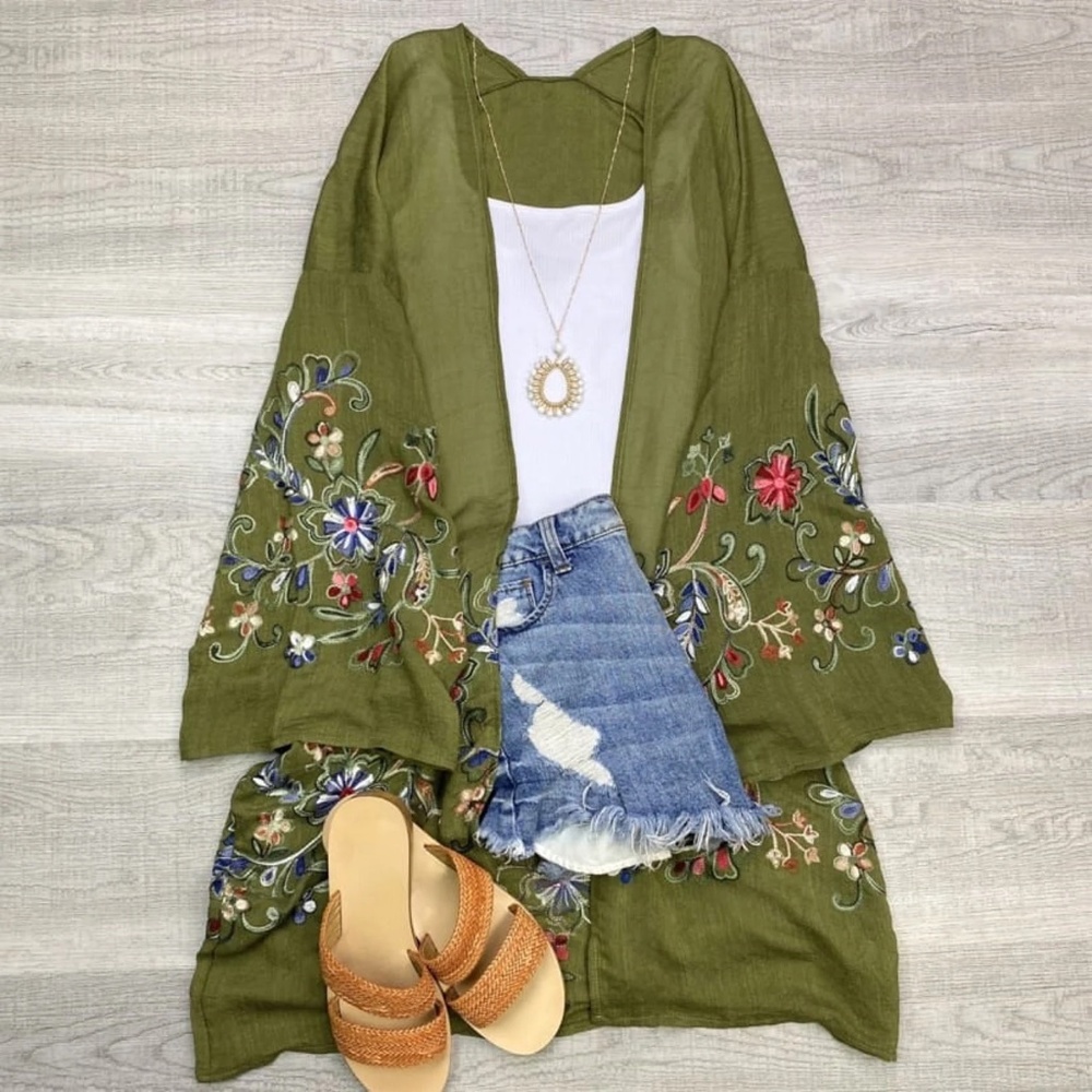 Long sleeve Embroidered Kimono | OLIVE